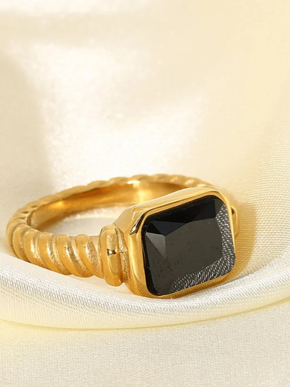 18K Gold Plated Black Statement Ring Braided Band Stainless Steel Coctail Ring